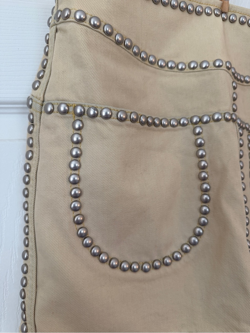Coach Beige Mini Skirt with Stud Trim - Picture 2 of 6